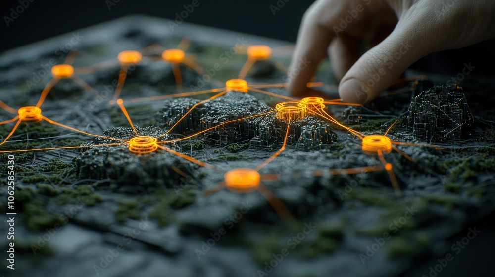 Aufkleber global network connections on world map glowing lines data exchange concept