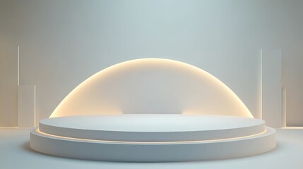 Minimalist White Platform with Arched Light