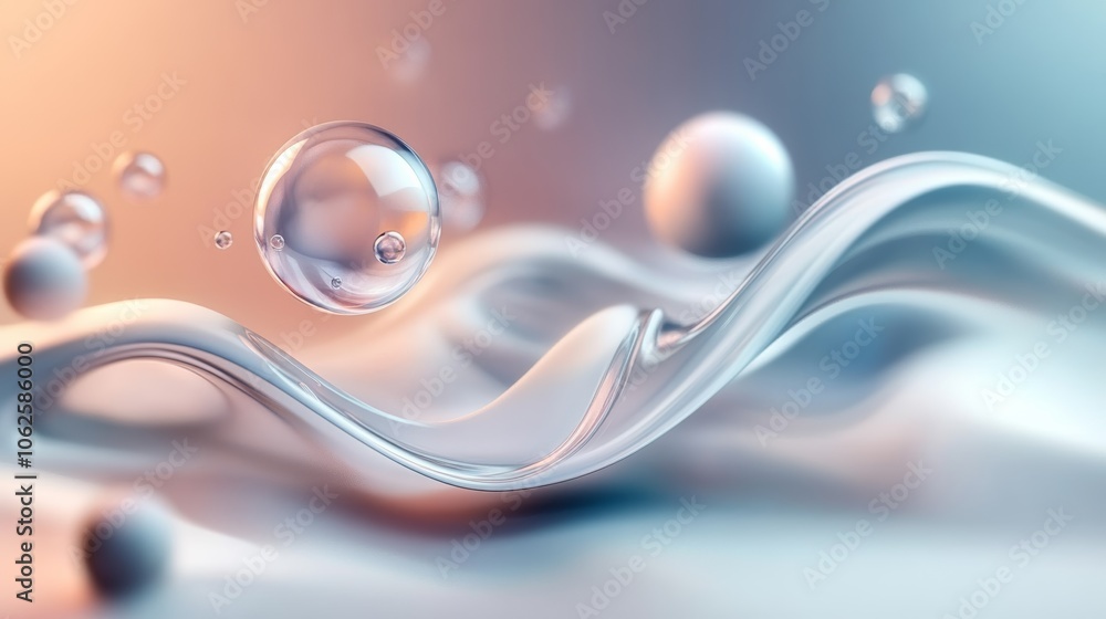 Aufkleber 3d abstract design with intertwining waves and floating spheres