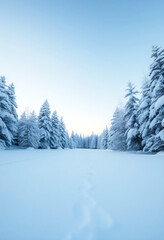 Obraz premium Winter forest landscape snowdrifts copy space background