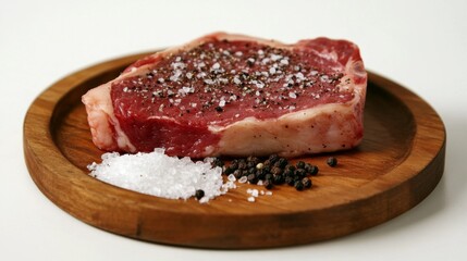 Close-Up of Seasoned Bistecca on Wooden Plate