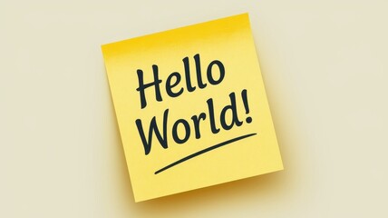 Yellow post-it note with handwritten 'Hello World!'