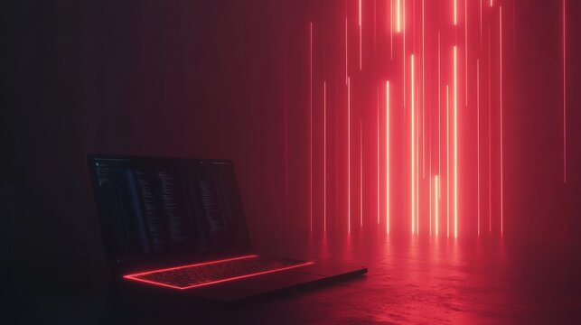 Laptop in a Neon Red Room