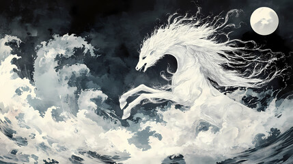Obraz premium Tempest's stride. Wind Spirit. Illustration