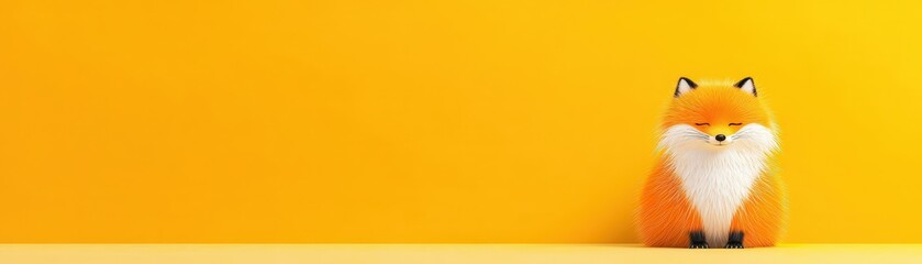 Obraz premium Cute Cartoon Fox Sitting on Yellow Background Animal Illustration