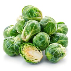 Obraz premium a group of green brussel sprout heads with their leafy green tops still attached, indicating they are freshly harvested and ready for use.