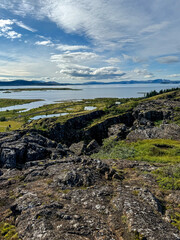 Thingvellir, Iceland - August 12, 2024: Landscape scenery in the region around Thingvellir National Park in Iceland
