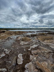 Geysir Geothermal Area, Iceland - August 12, 2024: Landscape formations in the Geysir Geothermal Area in Iceland
