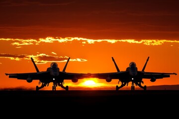 Two Fighter Jets Ready for Flight at Dusk