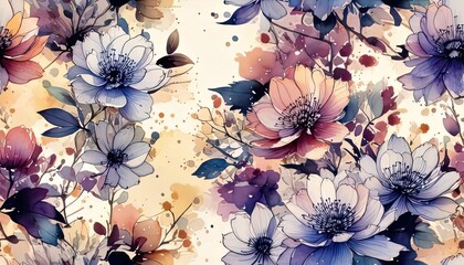Lovely watercolor hand-drawn summertime flowers in a seamless vector floral design. stock photo. Natural art