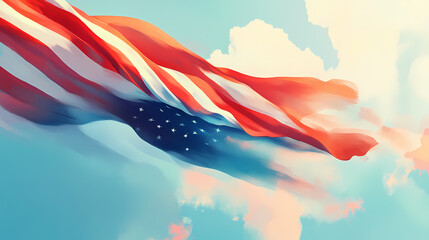 Usa's iconic flag blowing in wind, horizontal banner, image embodies american spirit and concept of independence and democracy. Wind Spirit. Illustration