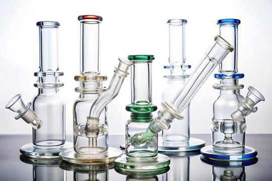 Wide-angle glass bongs isolated on white background