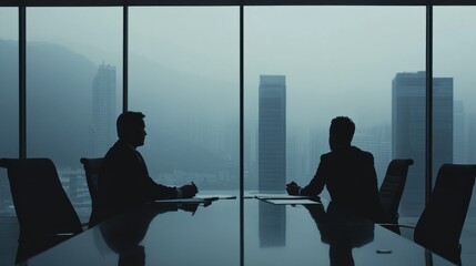Silhouettes of Two Businessmen in a Meeting