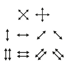 Arrow icons. Directional vector shapes. Multi-angle black arrows. Symbol of navigation.