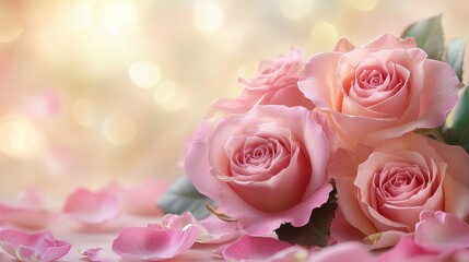 Fototapeta premium Beautiful pink roses with petals, arranged gracefully on a delicate background, perfect for any floral design.