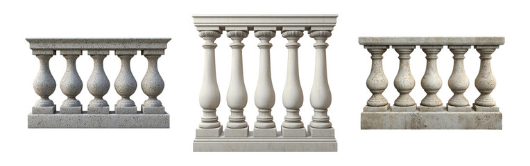 PNG Elegant Balustrades in Various Textures and Colors. Isolated on transparent background
