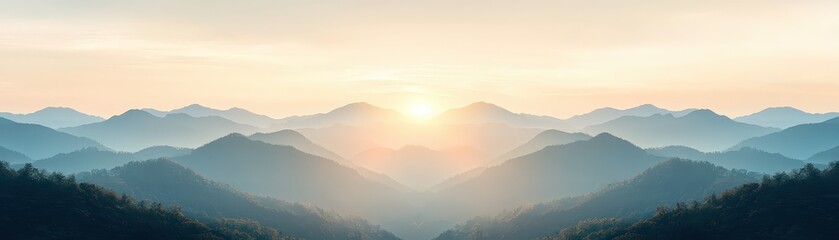 Fototapeta premium Majestic Mountain Range at Sunrise Layers of Peaks and Golden Light