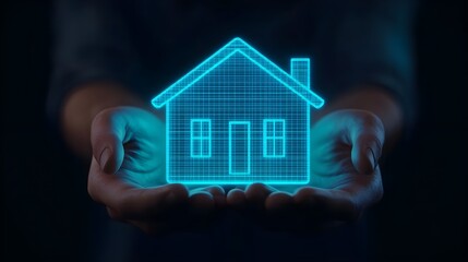 Hands Holding Digital Home Icon