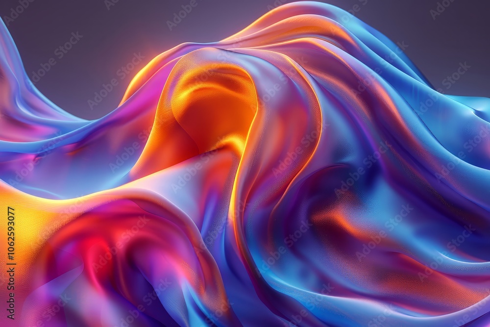 Poster vibrant waves of fabric display a captivating interplay of colors and textures. the glowing hues cre