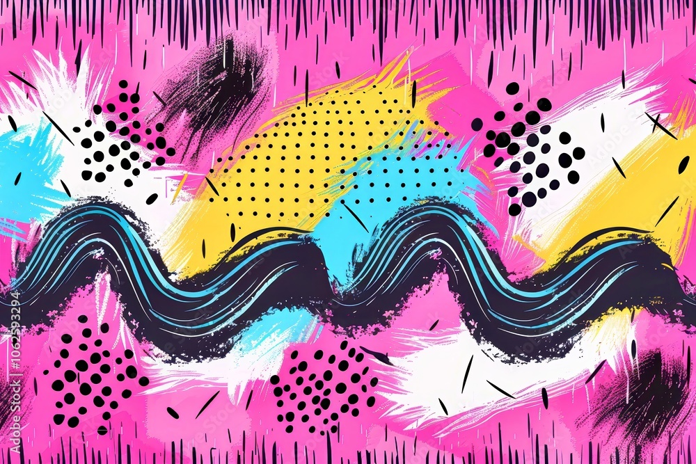 Poster an array of vivid abstract designs featuring swirls, geometric shapes, and splashes of color create 