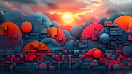 Abstract Geometric Shapes Sunset Background Animation