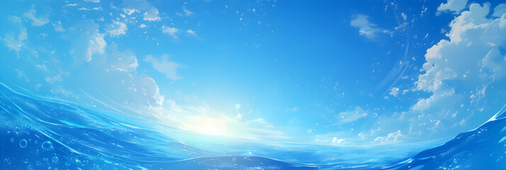 Summer Beach Underwater Japanese Anime Style Fish Eye Effect Poster Wallpaper