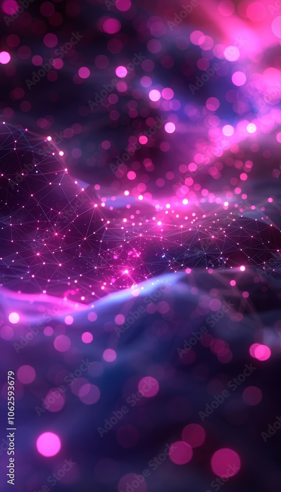 Fototapete A mesmerizing cosmic background features vibrant pink lights scattered across a deep, dark expanse, creating a dreamy atmosphere. Soft wave patterns enhance the enchanting visual experience.
