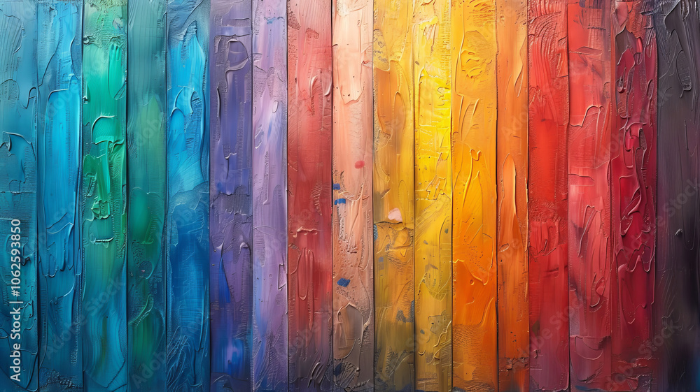 Poster this artwork features a striking arrangement of textured panels displaying a gradient of vibrant col