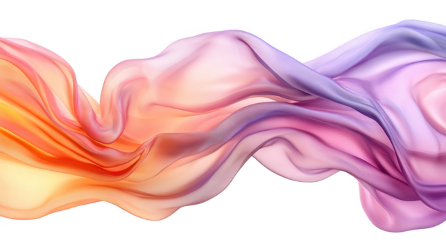 flowing silk fabric creates graceful motion in abstract design, showcasing soft hues of orange, pink, and purple. delicate texture evokes sense of elegance and fluidity