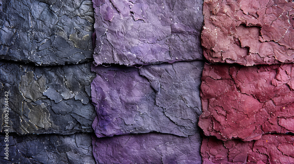 Poster a collection of handcrafted paper sheets features a range of rich colors from deep black and purple 
