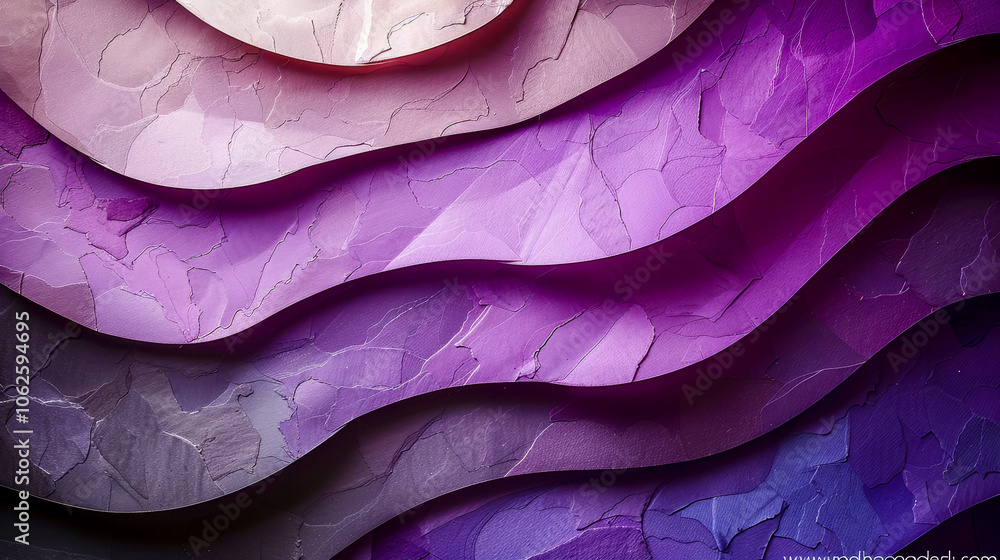 Poster vibrant layers of textured material in various shades of purple and pink create an eye-catching abst