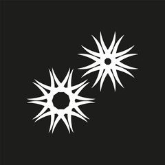 Starburst shapes. Abstract radial icons. White pattern on black. Geometric vector design.