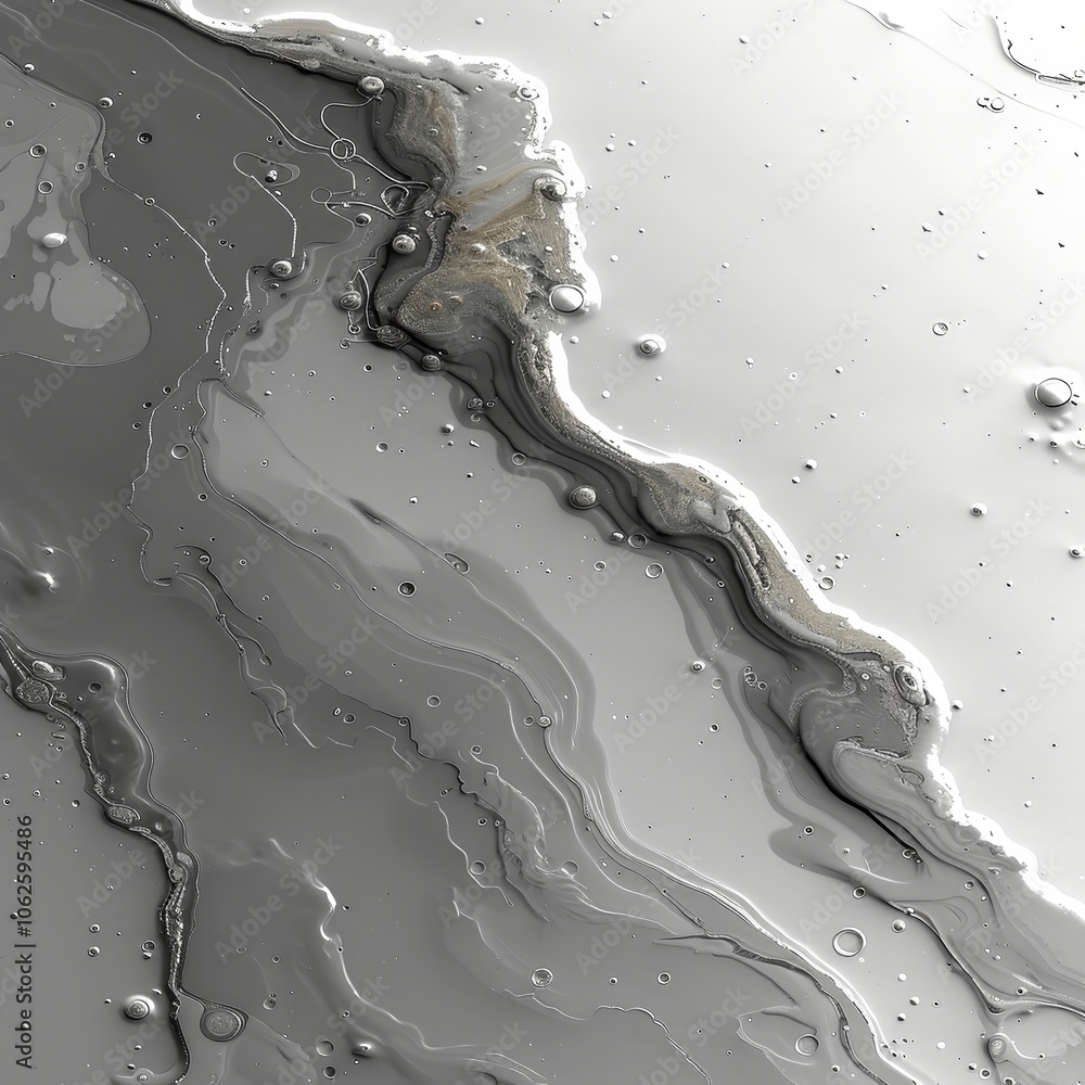 Poster a mesmerizing flow of liquid metal creates an abstract pattern on a smooth surface, showcasing shade