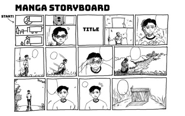 sample manga, comic storyboard sketch idea, digital handdrawn storyboard 