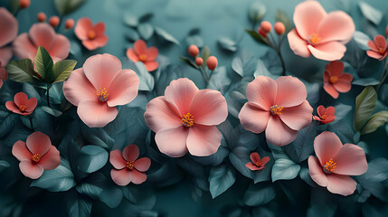 Obraz premium Floral Bloom: Delicate Pink Flowers on Teal Background