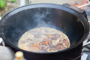 Chinese iron pot stew close-up