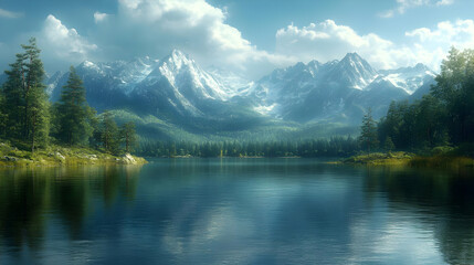 Fototapeta premium Mountain Lake Landscape - Serenity & Tranquility