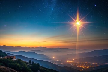 Christmas Star Shining Over Bethlehem Mountains at Night - Minimalist Photography of Nature and Spirituality with a Focus on Peace, Light, and Holiday Magic