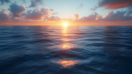 Ocean Sunset with Golden Clouds - Realistic 3D Background