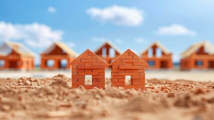 Sturdy red bricks await their place, forming the foundation of a new home at this bustling construction site.