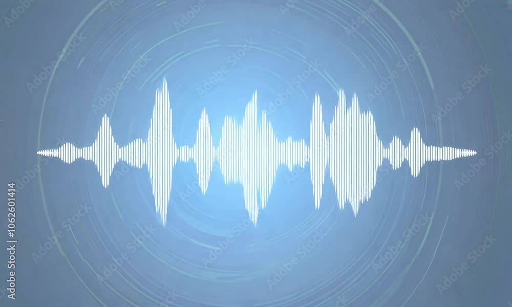Wall mural abstract sound wave graphic with circular patterns and a light blue background.