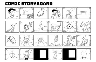 comic storyboard sketch and process, digital handdrawn storyboard 