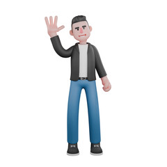 3D Model of Music Star Character. A male musician stands doing a waving gesture with a happy expression.  Vocal Artist
