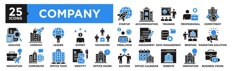 Company icon collection set. Containing design business, company, corporate, office, meeting, teamwork, team, strategy	