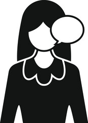 Businesswoman is speaking, showing communication and dialogue with speech bubble