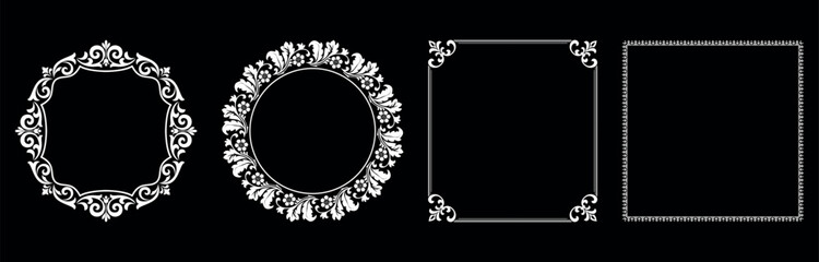 Set of decorative frames Elegant vector element for design in Eastern style, place for text. Floral black and white borders. Lace illustration for invitations and greeting cards..