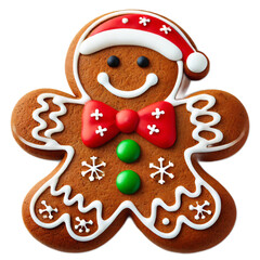 Festive Gingerbread Cookie with Santa Hat and Bowtie