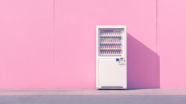 White vending machine in pink wall