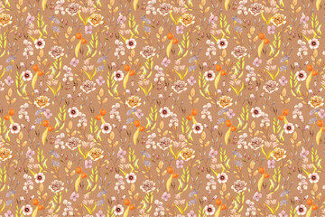 Blooming midsummer meadow seamless pattern