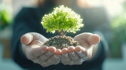 Hands Holding Small Tree Sapling   Sustainability Concept